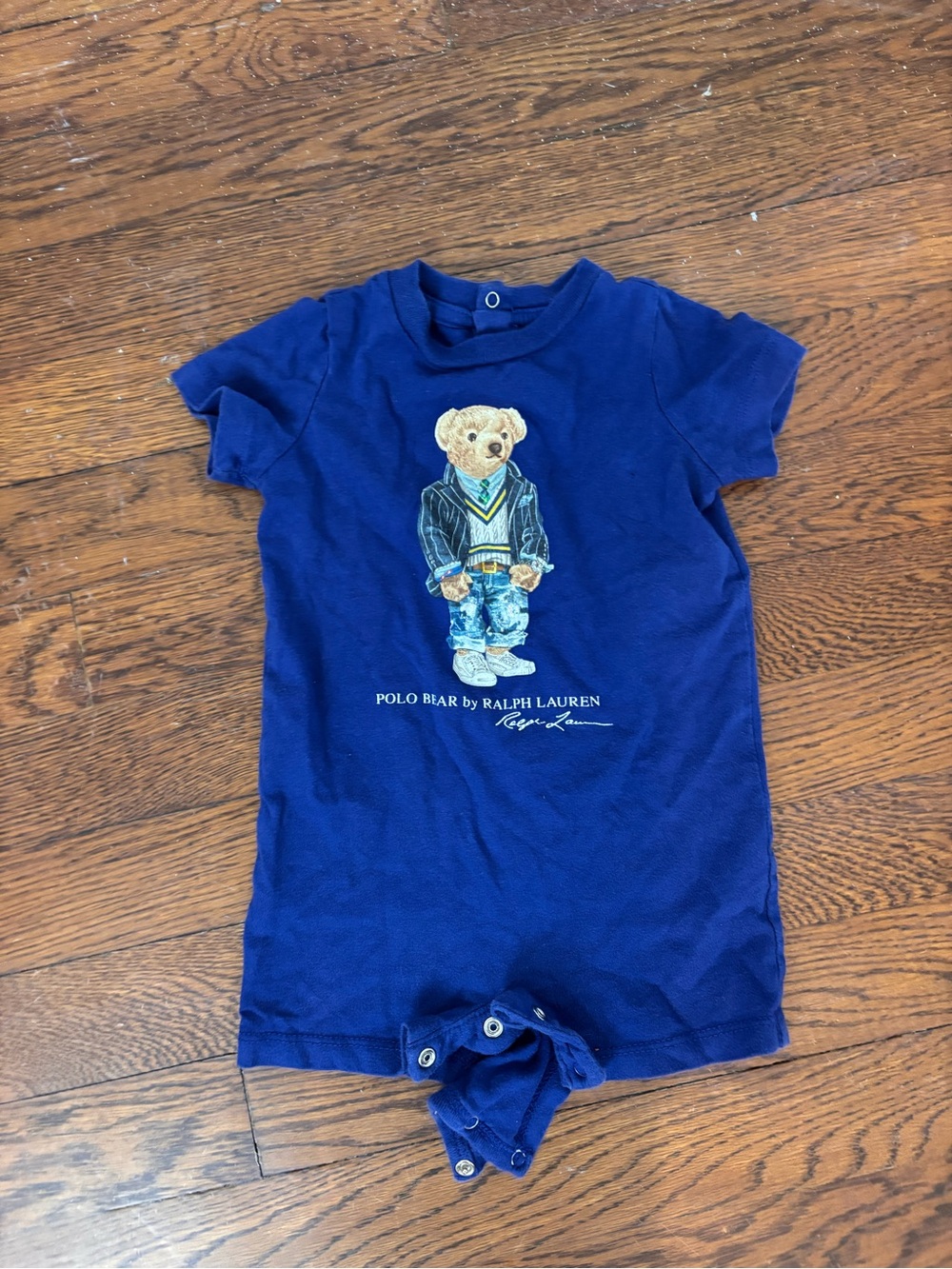 Ralph Lauren Polo Bear Baby Romper Bodysuit 3-6M Blue Preppy Teddy Bear